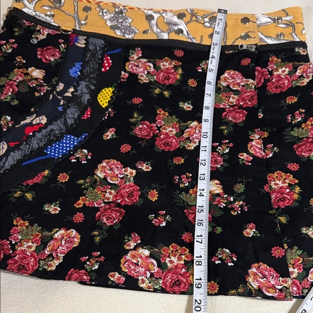 Zand Amsterdam Black Floral Mini Skirt with Yellow Contrast Waistband